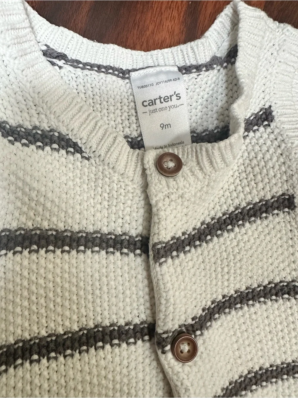 Carter's White & Gray Striped Knit Button Romper